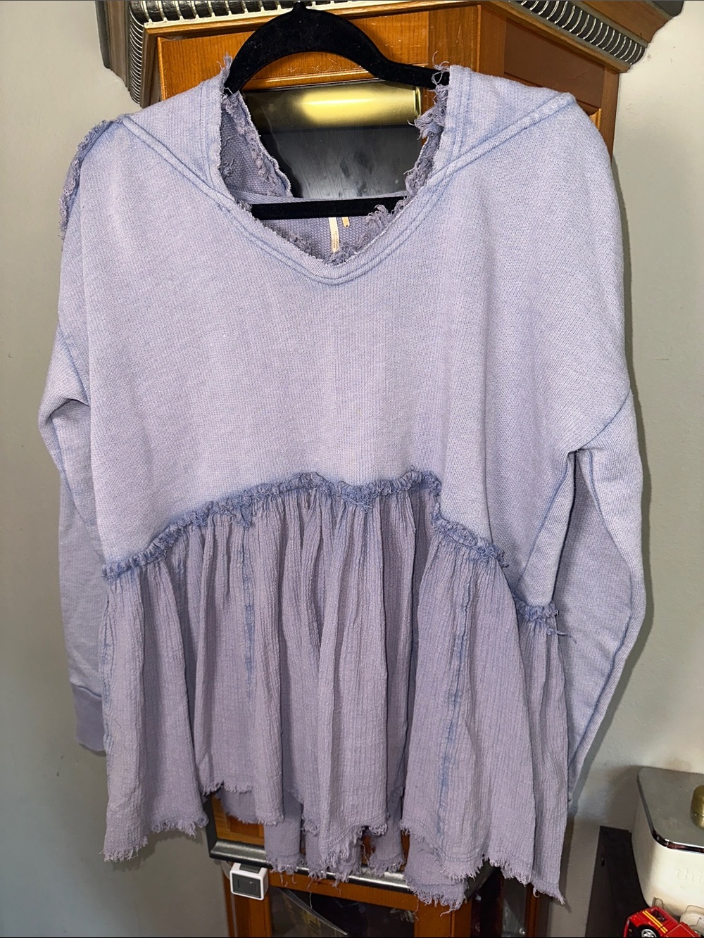 Free People Lavender Frayed Peplum Hoodie